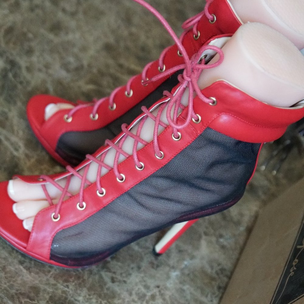 Wild Rose Mesh Red Isabella06 PU Lace Up Boot 7.5